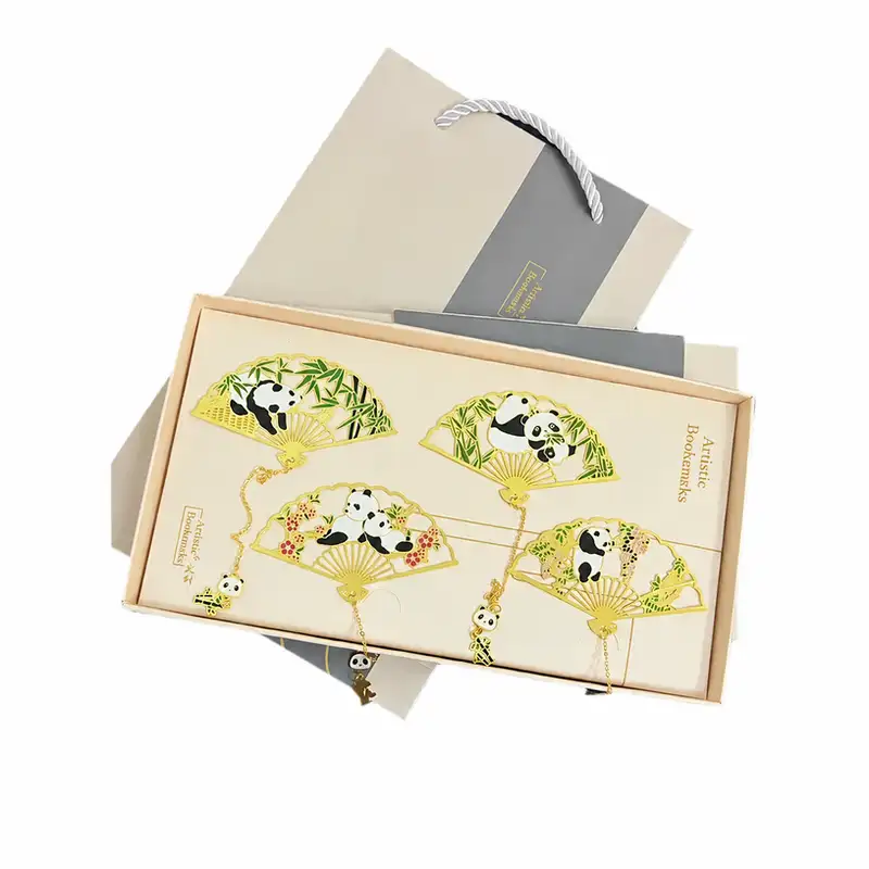 Panda Folding Fan Metal Ruler Bookmark