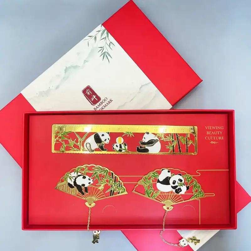 Panda Folding Fan Metal Ruler Bookmark