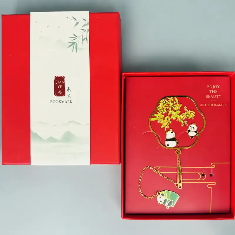 中式熊貓金屬書籤禮盒組