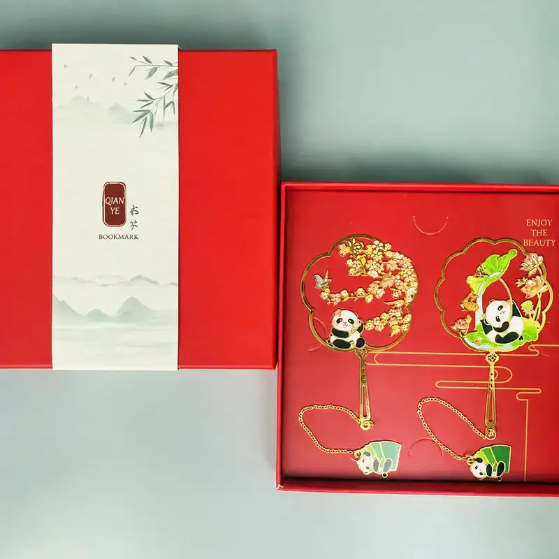 中式熊貓金屬書籤禮盒組