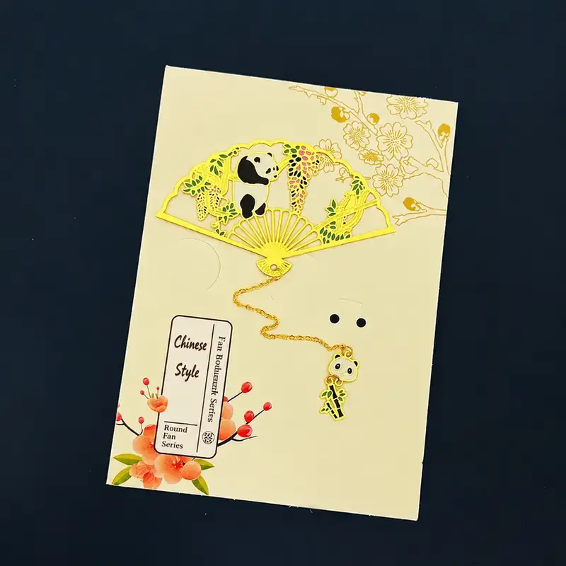 Panda Folding Fan Metal Ruler Bookmark