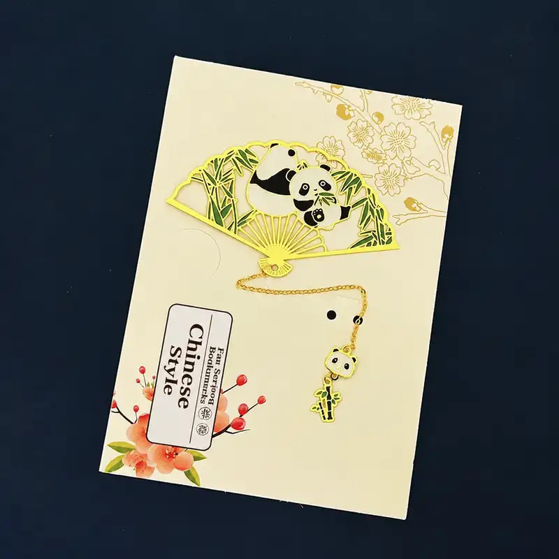 Panda Folding Fan Metal Ruler Bookmark