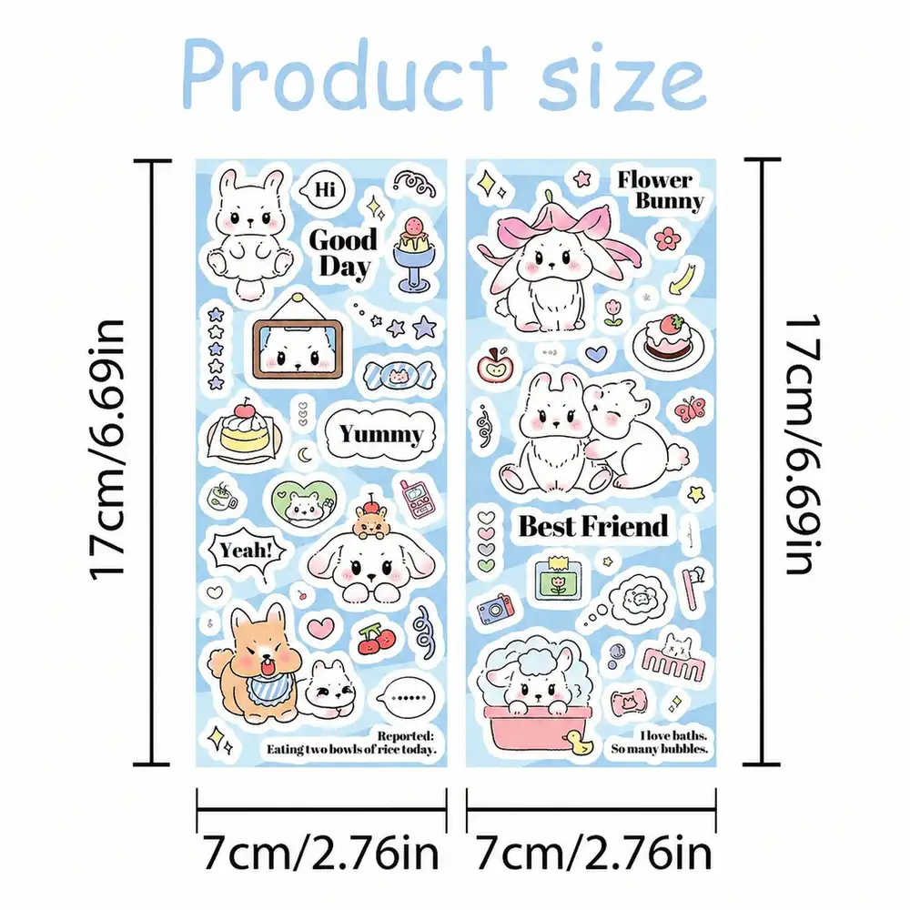 2-Piece Cartoon Bunny Flower Waterproof Stickers