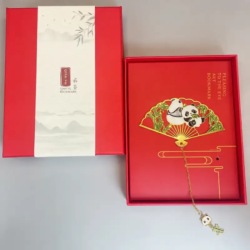Panda Folding Fan Metal Ruler Bookmark