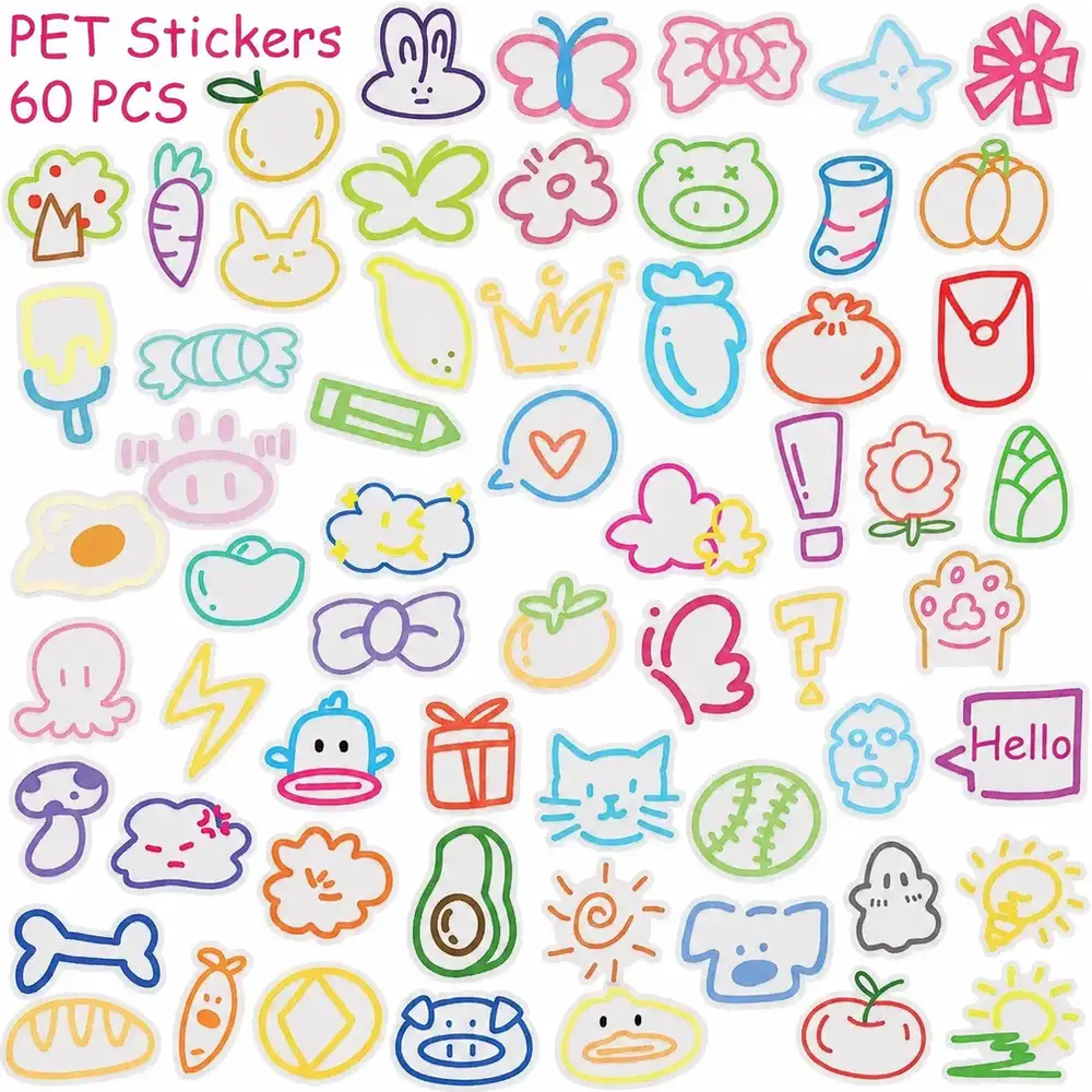 60-Color Dopamine PET Transparent Flower Stickers