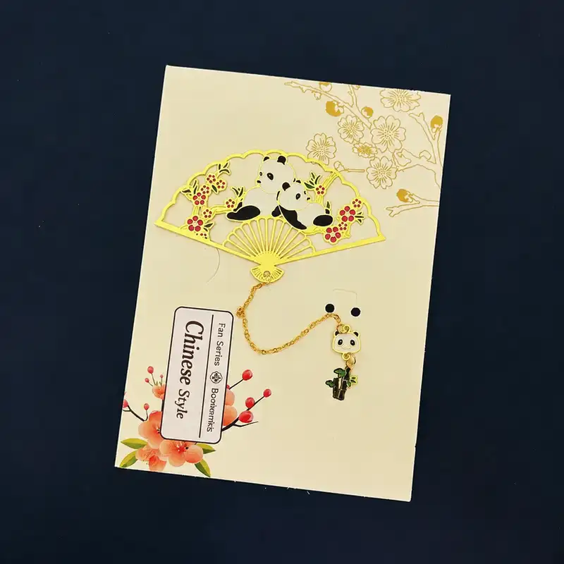 Panda Folding Fan Metal Ruler Bookmark