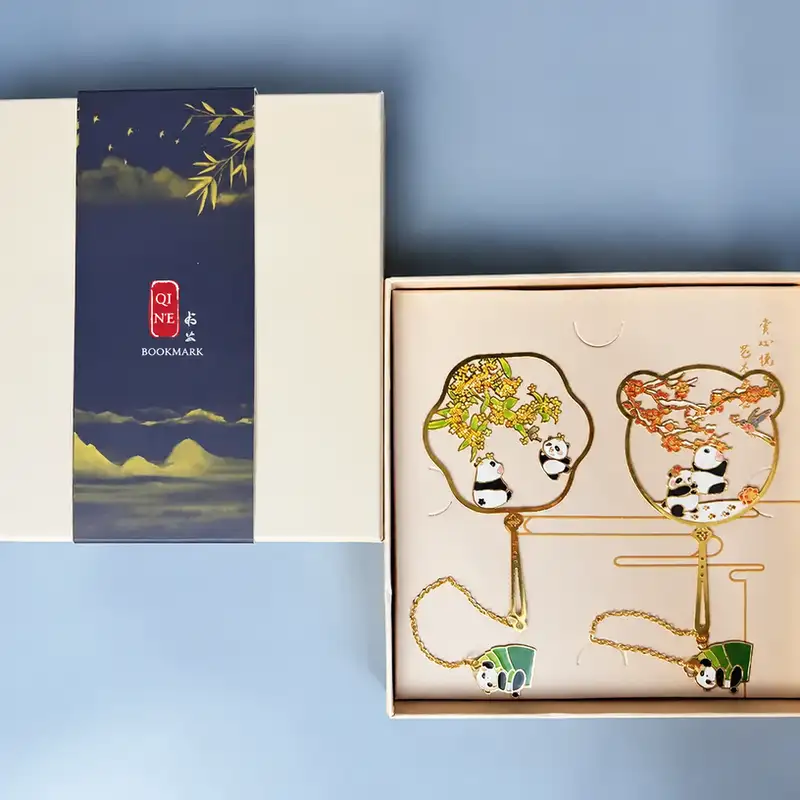 中式熊貓金屬書籤禮盒組