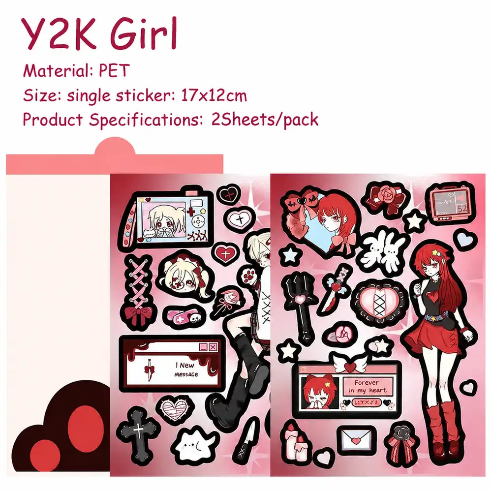 Y2K Trendy Girl PET Stickers, 2-Sheet Pack