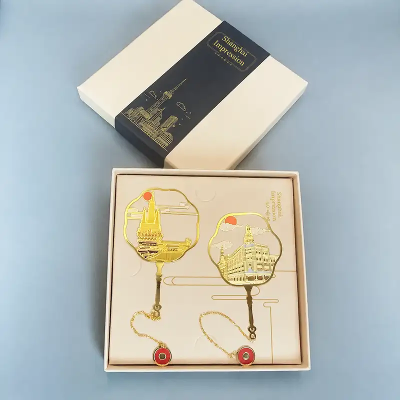 Shanghai Landmark Hollow Engraved Gold Bookmark