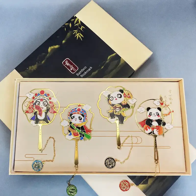 Chinese-Style Cute Panda Metal Bookmark Gift Set