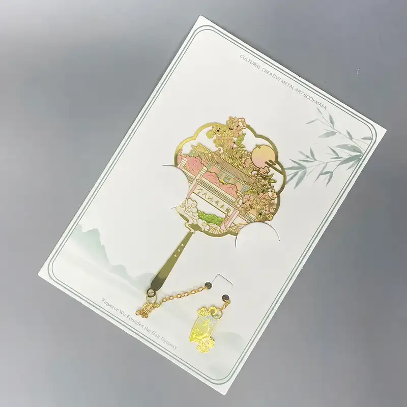 Brass Hollow Bookmark with Yellow Crane Tower Engraving
