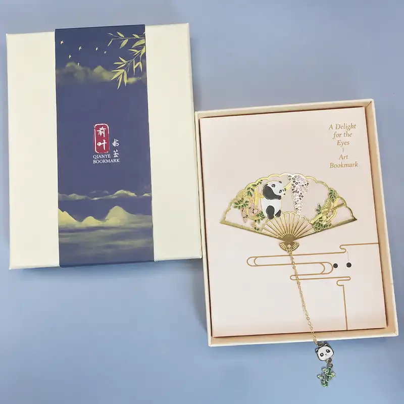 Panda Folding Fan Metal Ruler Bookmark