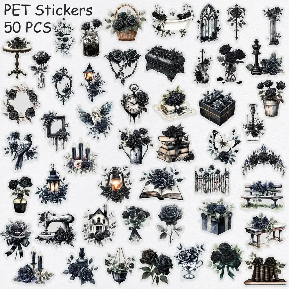 Dark Rose Transparent PET Decorative Stickers