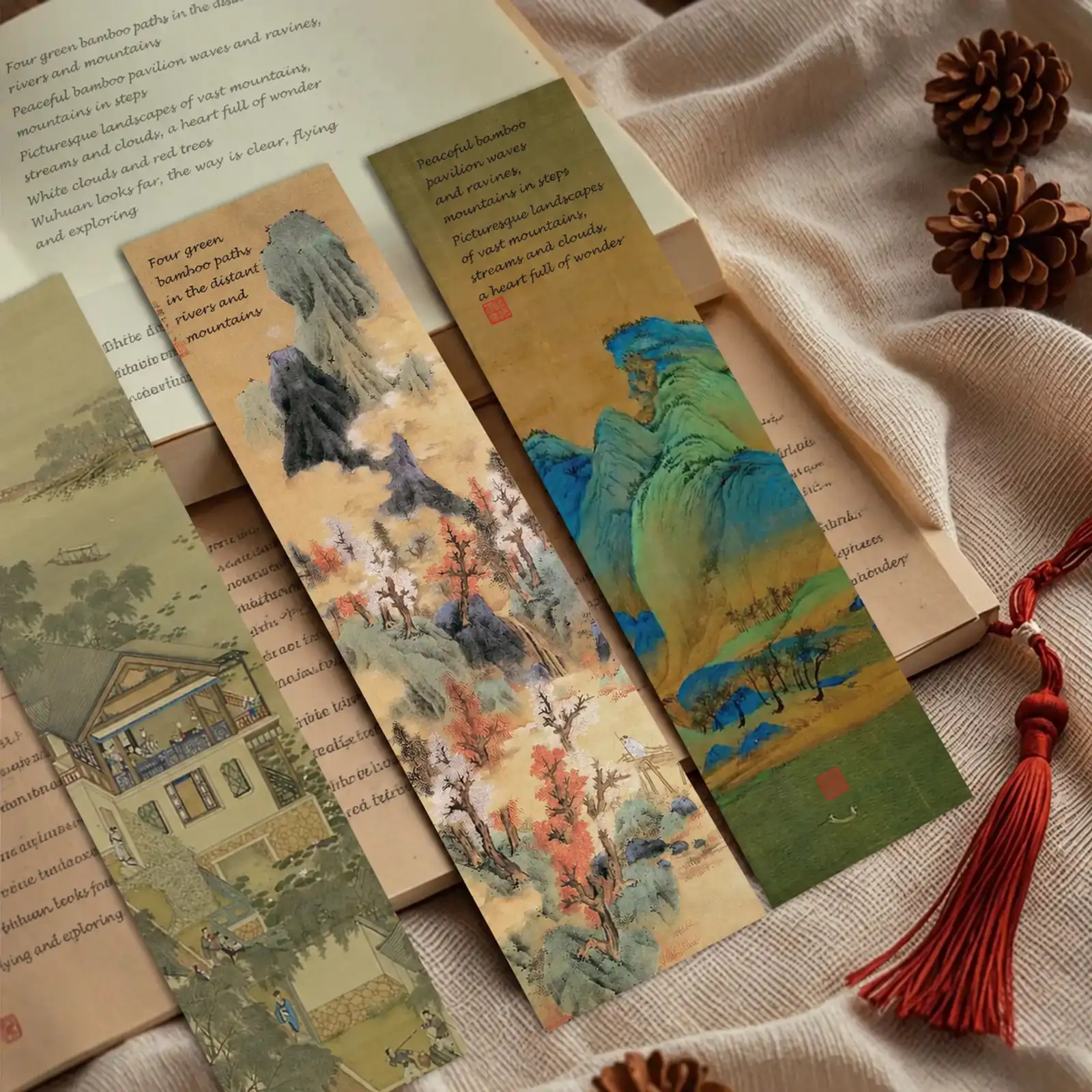 Chinese Landscape Painting Silk Bookmark