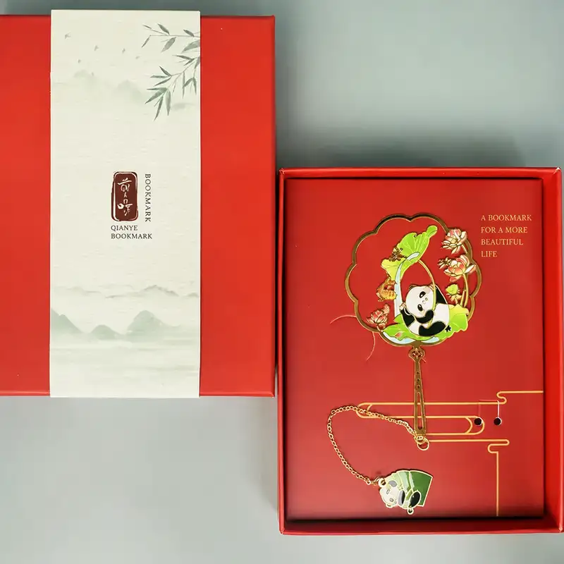 中式熊貓金屬書籤禮盒組