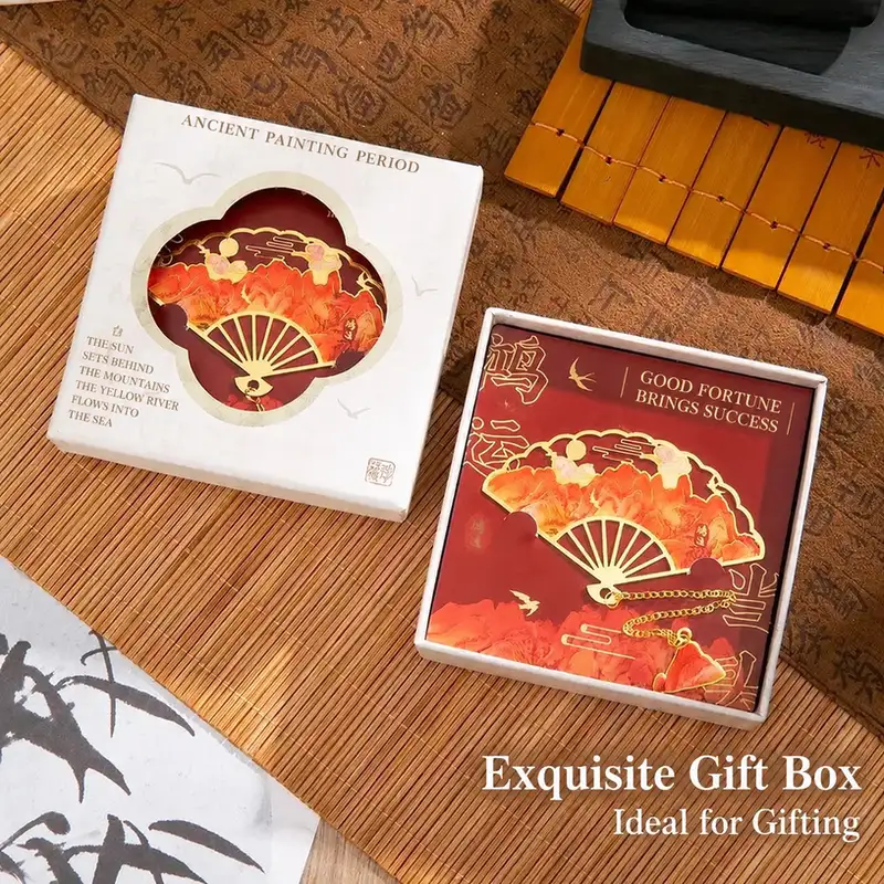 Chinese-Style Metal Fan Bookmark