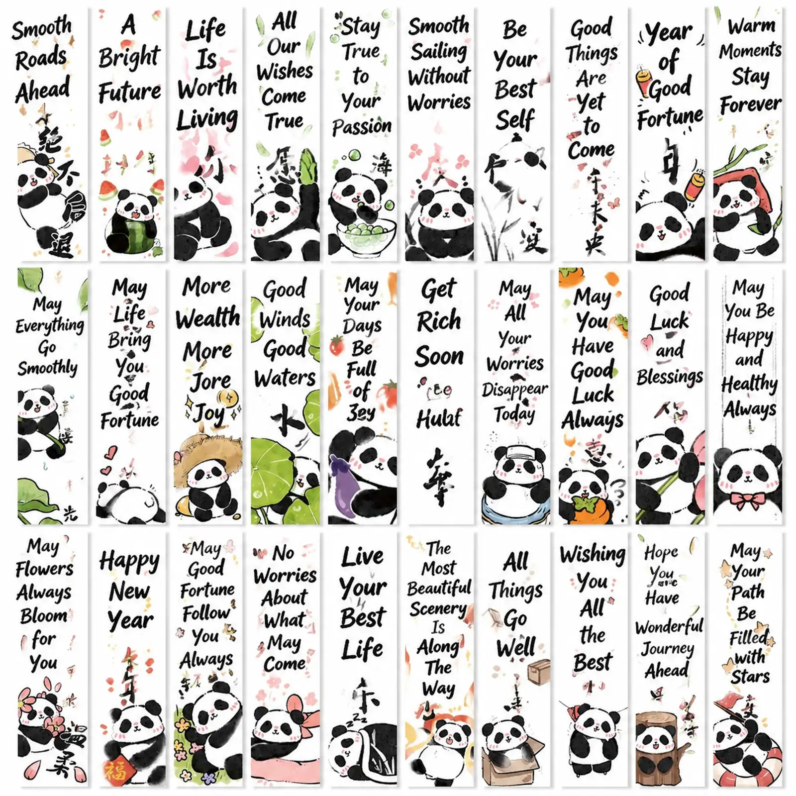 Good Luck Panda Bookmarks, 30 Pack