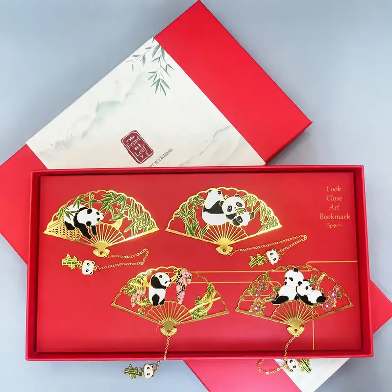 Panda Folding Fan Metal Ruler Bookmark