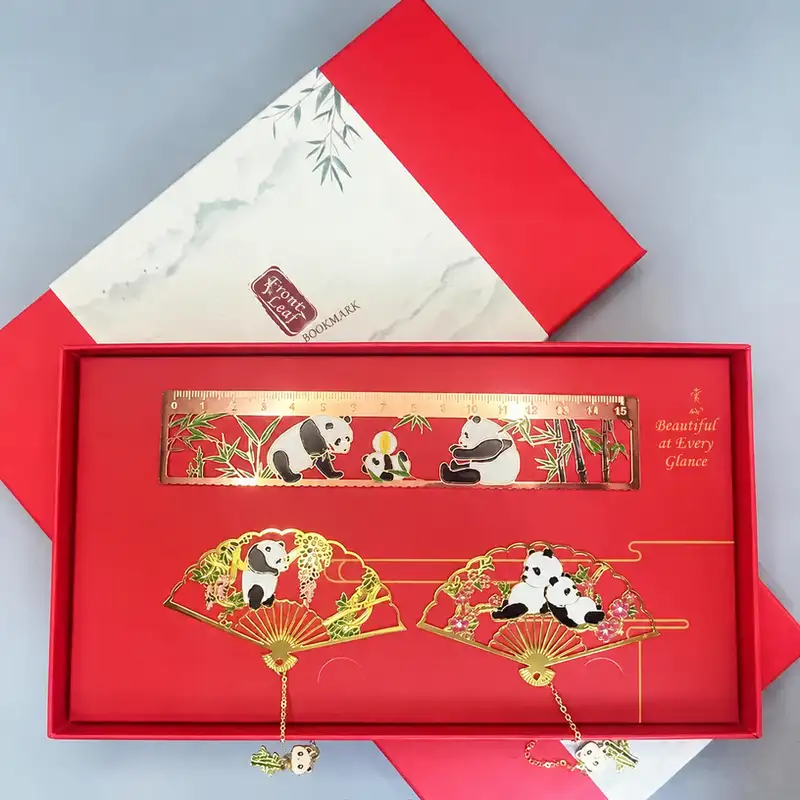 Panda Folding Fan Metal Ruler Bookmark