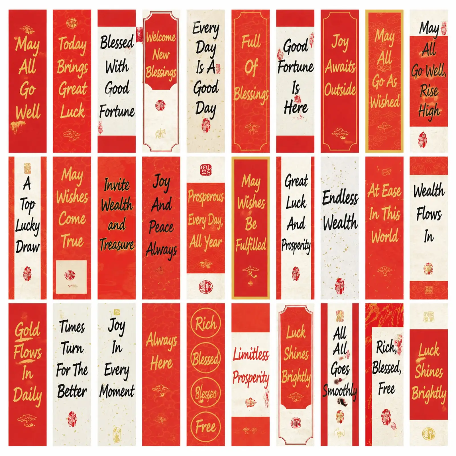 Qi Yu 30-Piece Chinese Calligraphy Blessing Bookmarks