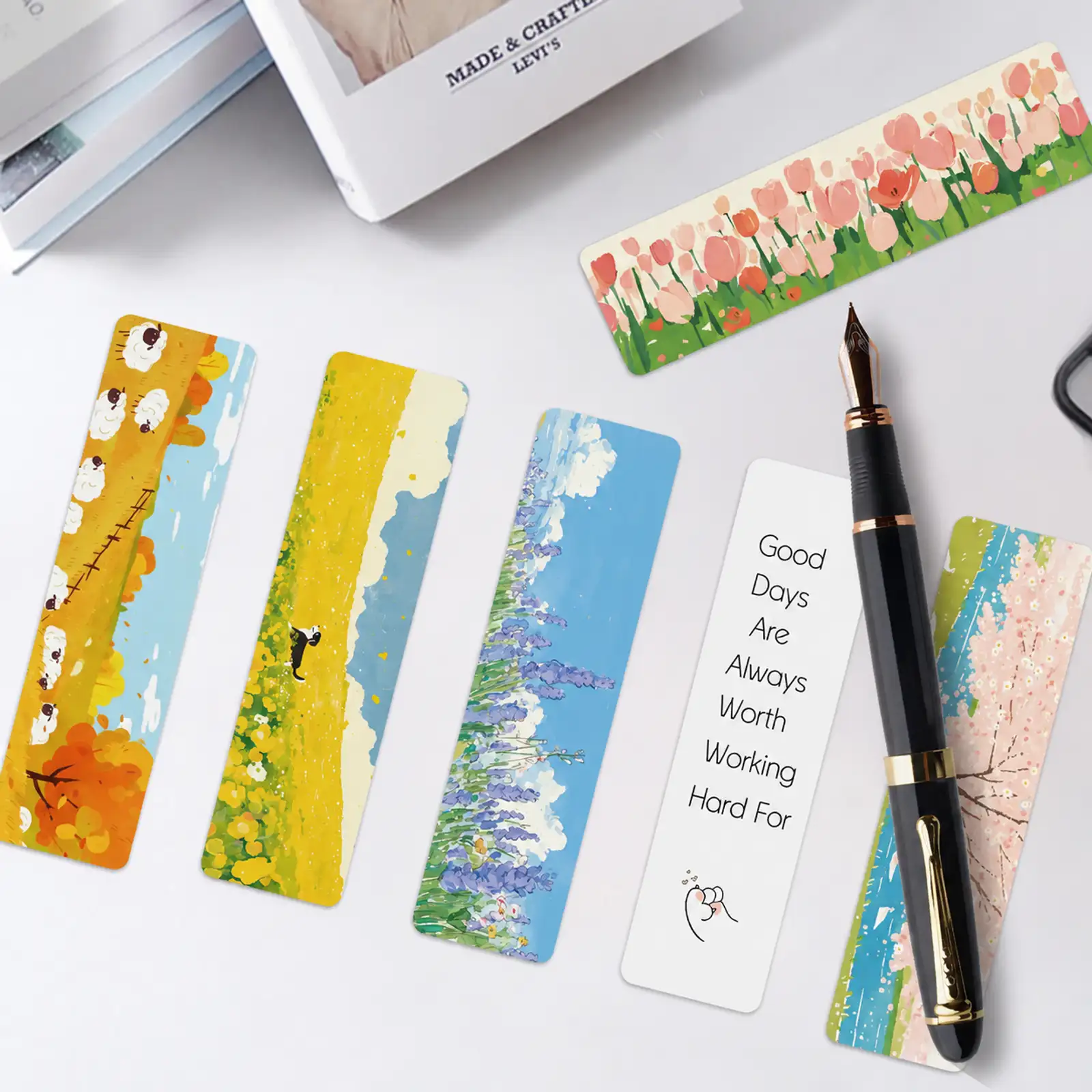 30-Piece Scenic Oil Painting Bookmark Set