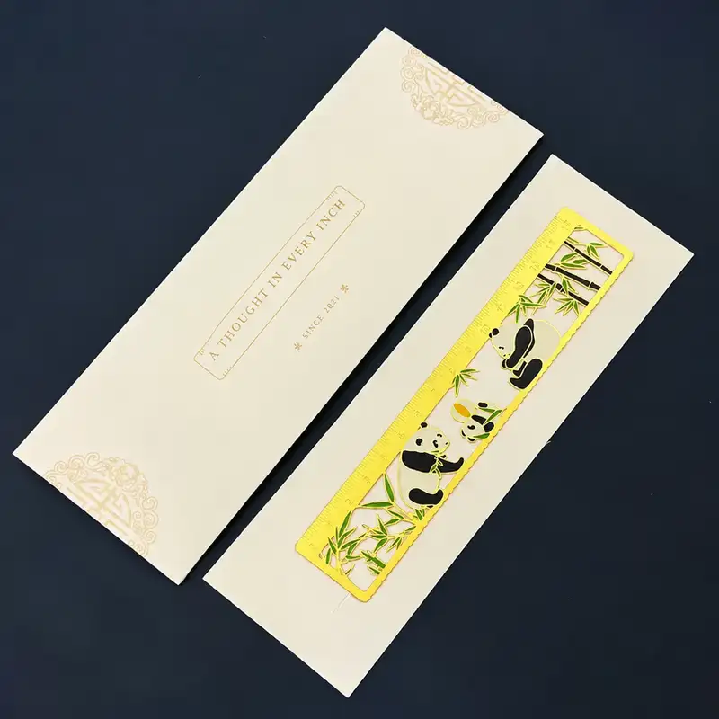 Panda Folding Fan Metal Ruler Bookmark