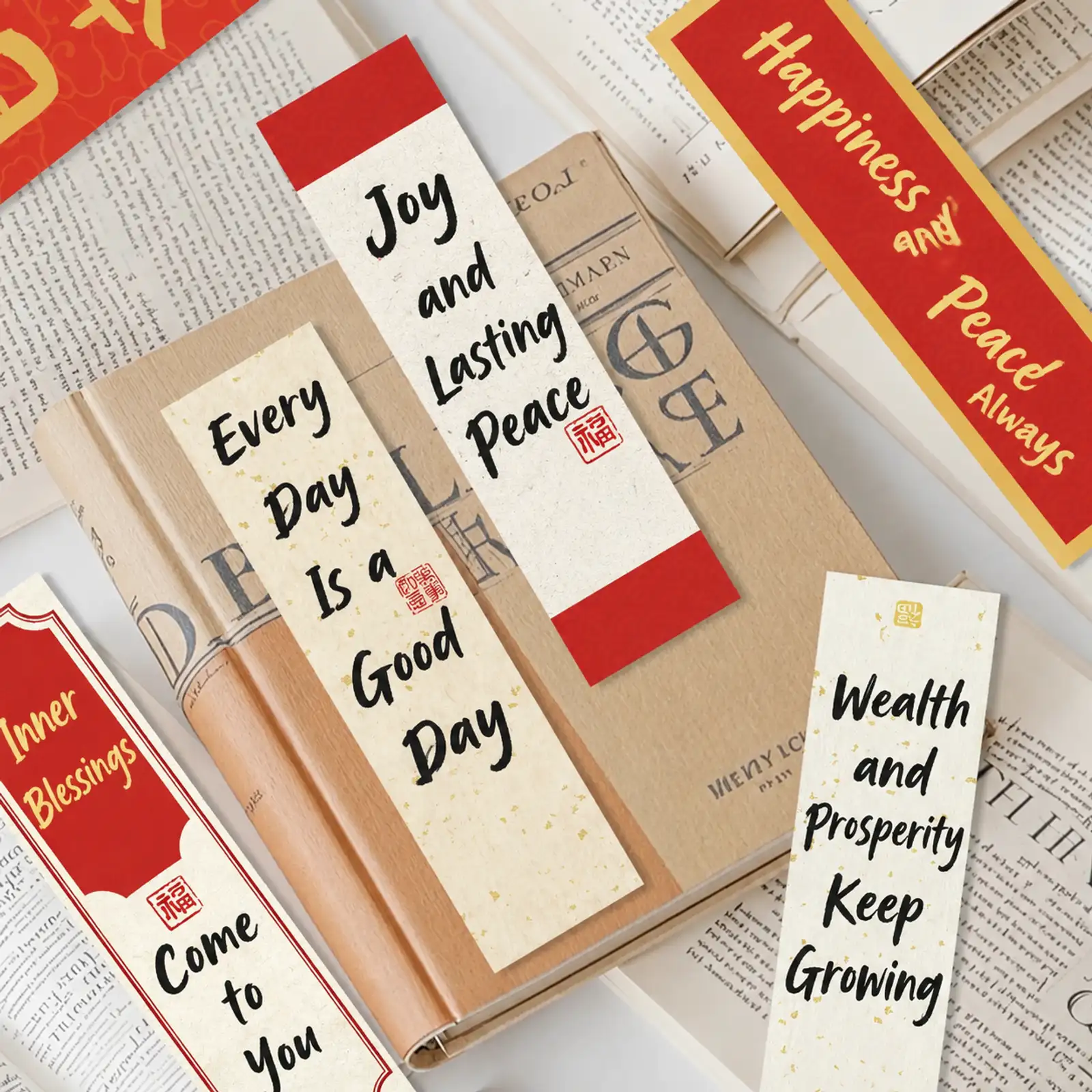 Qi Yu 30-Piece Chinese Calligraphy Blessing Bookmarks