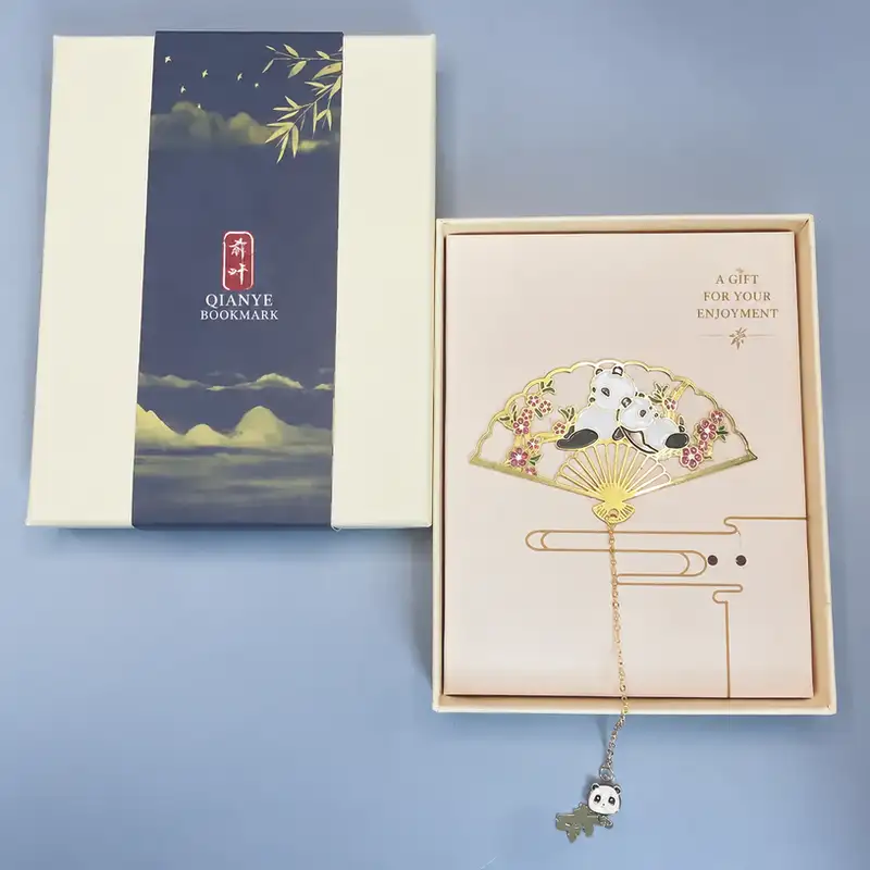 Panda Folding Fan Metal Ruler Bookmark