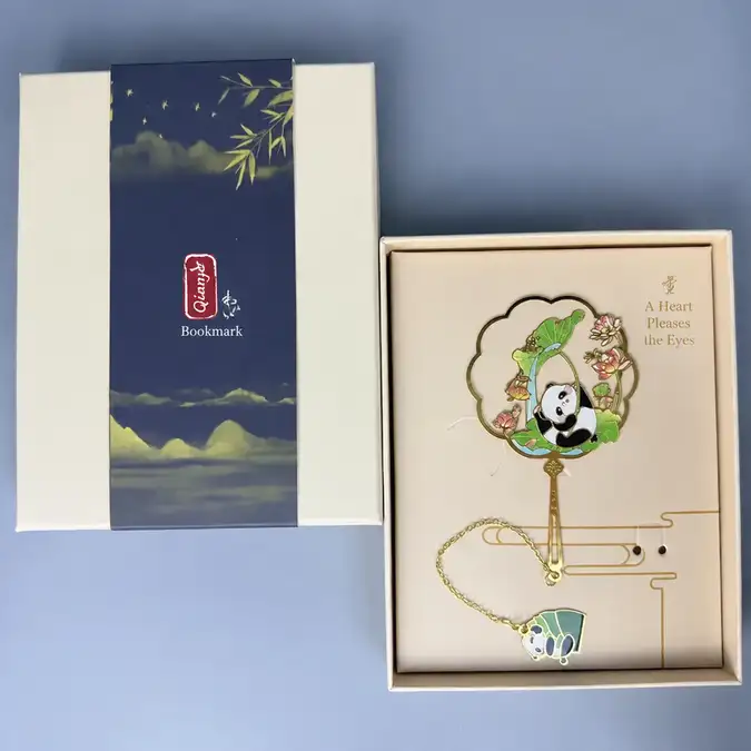 中式熊貓金屬書籤禮盒組