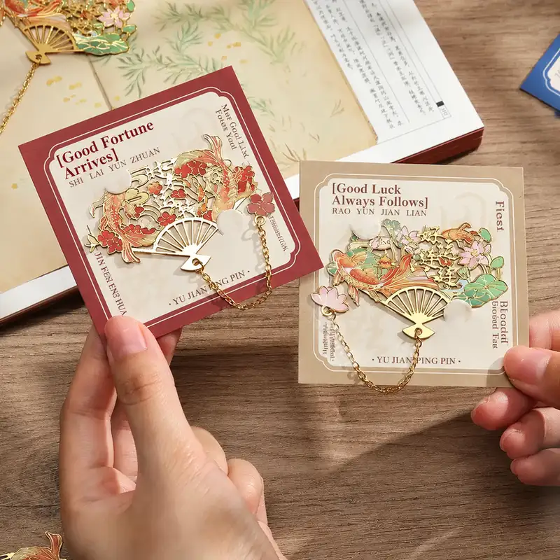 Fan-Shaped Hollow Bookmark with Imperial Palace Design