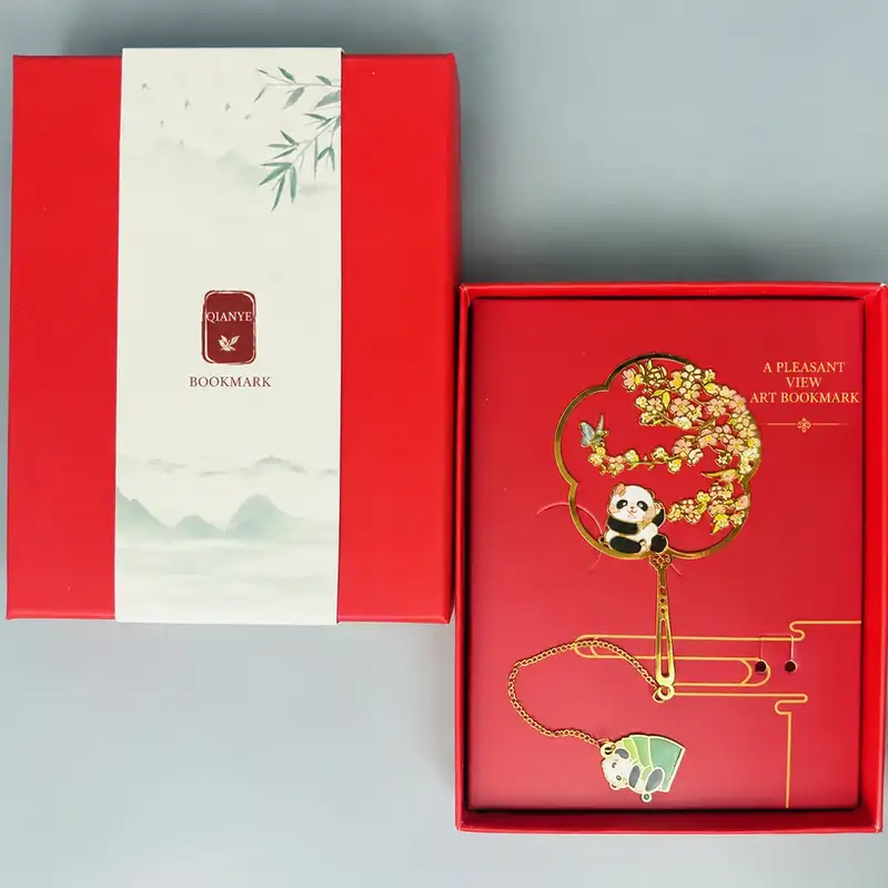 中式熊貓金屬書籤禮盒組