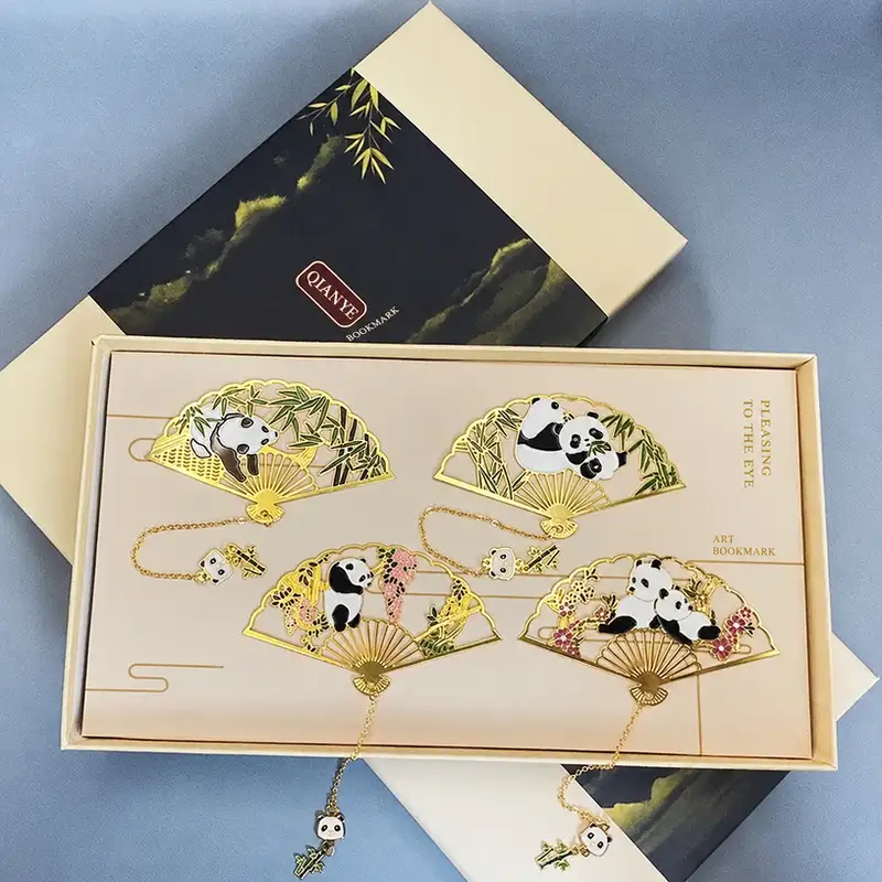 Panda Folding Fan Metal Ruler Bookmark