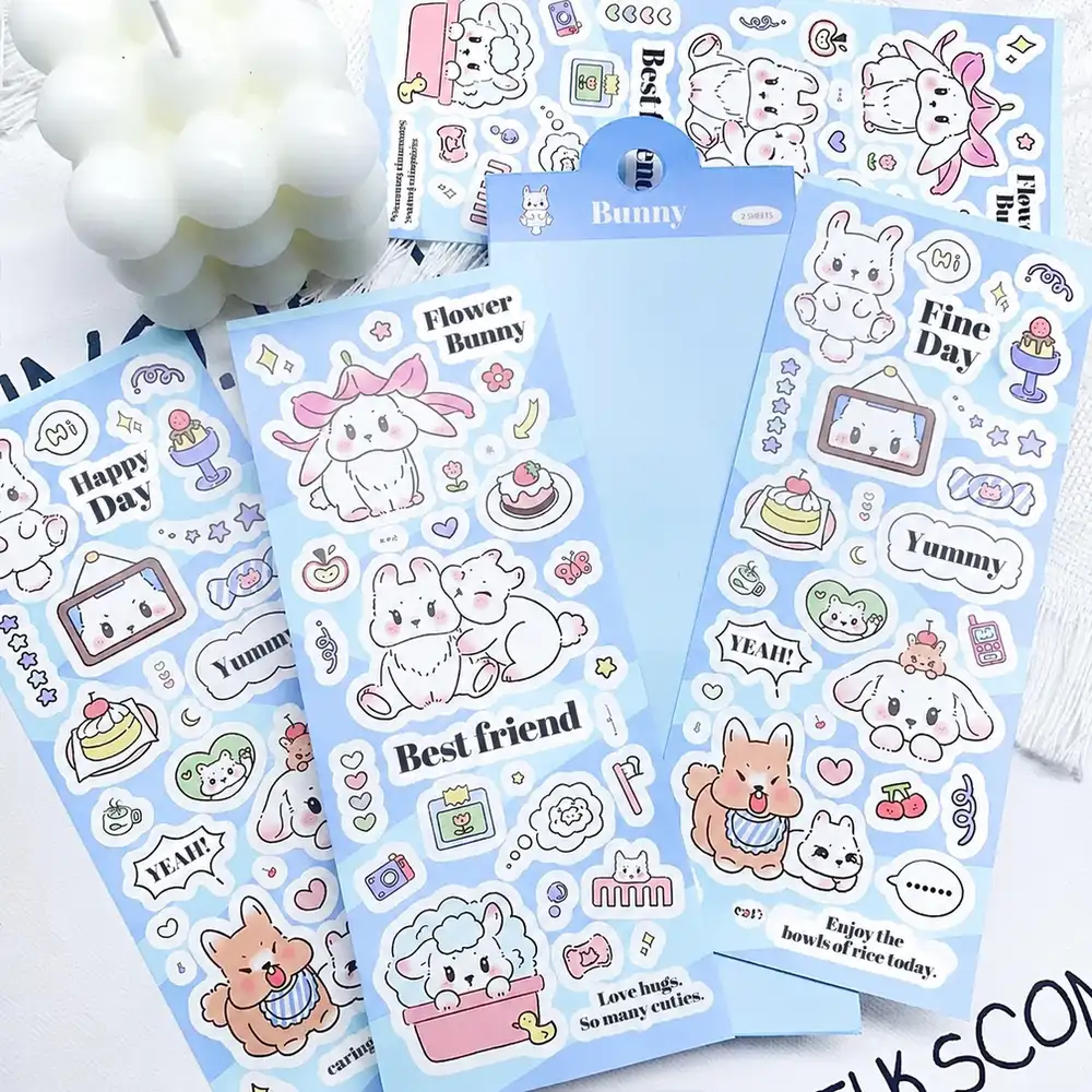 2-Piece Cartoon Bunny Flower Waterproof Stickers