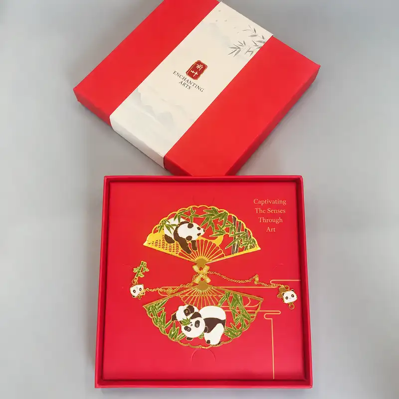 Panda Folding Fan Metal Ruler Bookmark