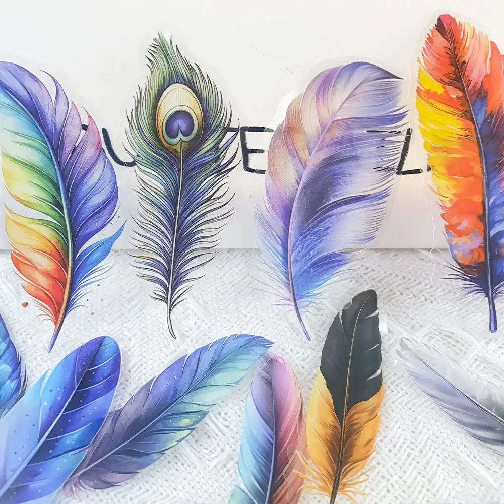 Realistic Feather Transparent PET Stickers, 50 Colors