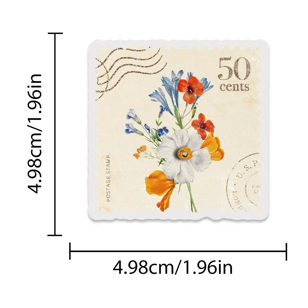 50張復古花卉PET郵票貼紙