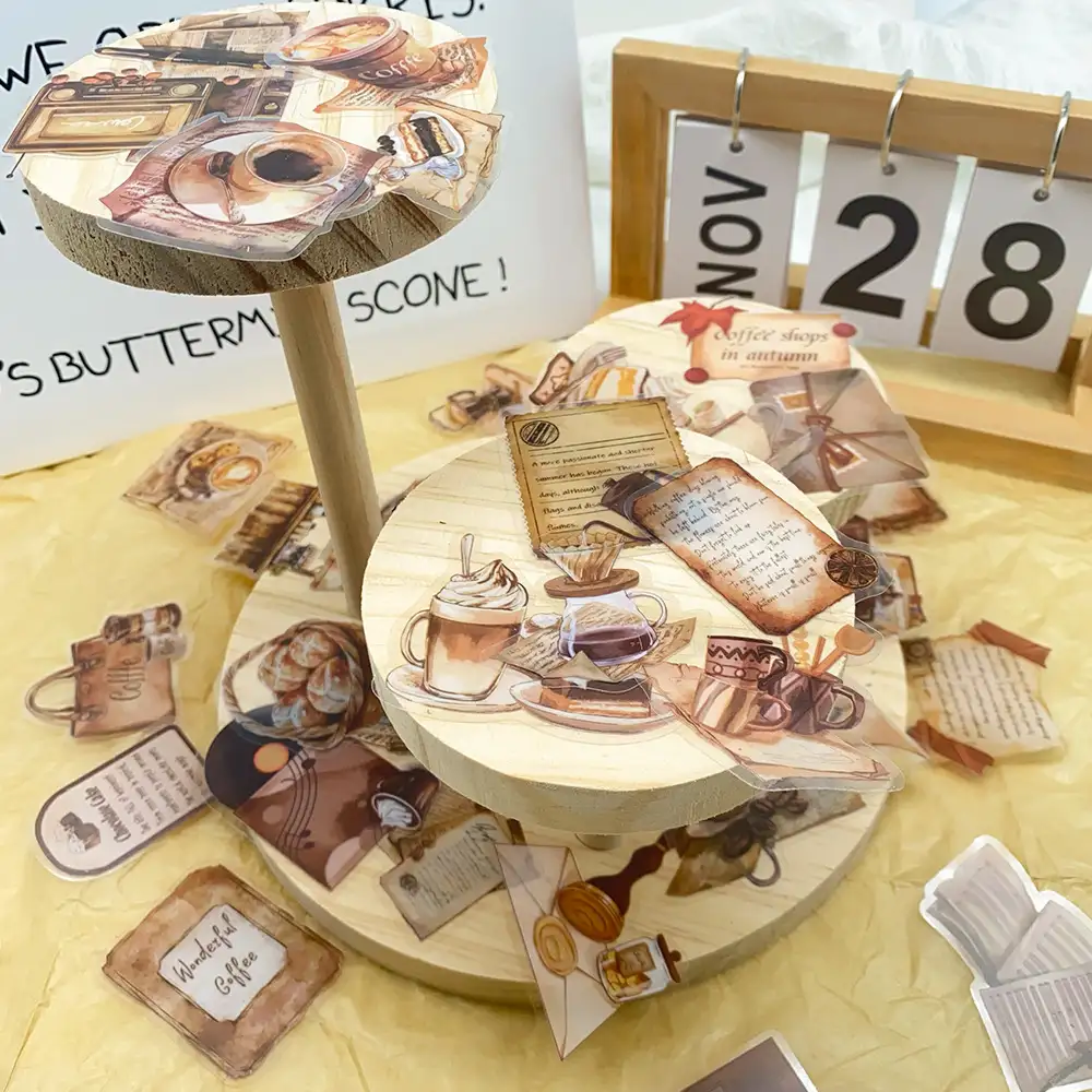 50-Piece Retro Caf&eacute; Transparent PET Sticker Set