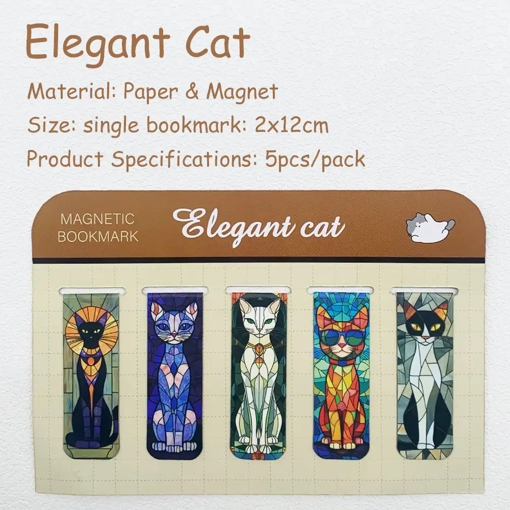 Elegant Cat Magnetic Bookmarks, 5-Pack