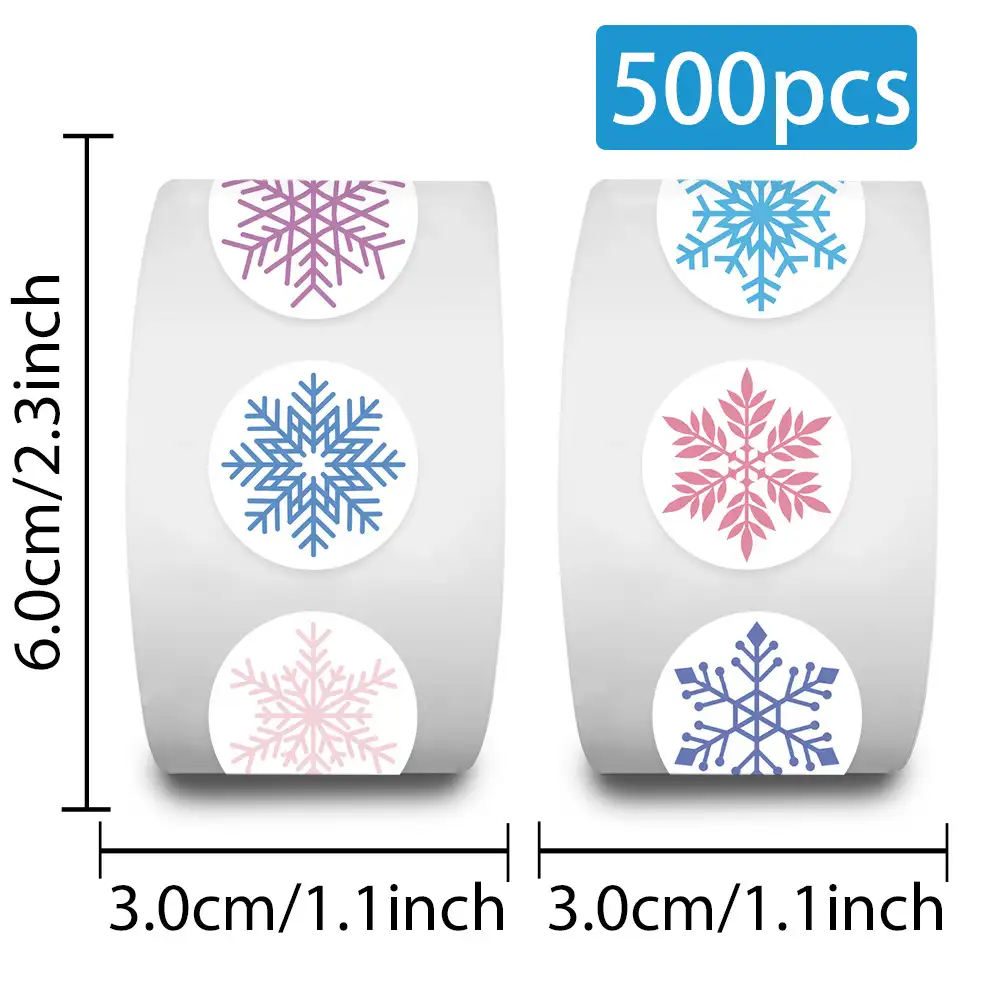 500張卡通雪花貼紙捲，用於信封封口