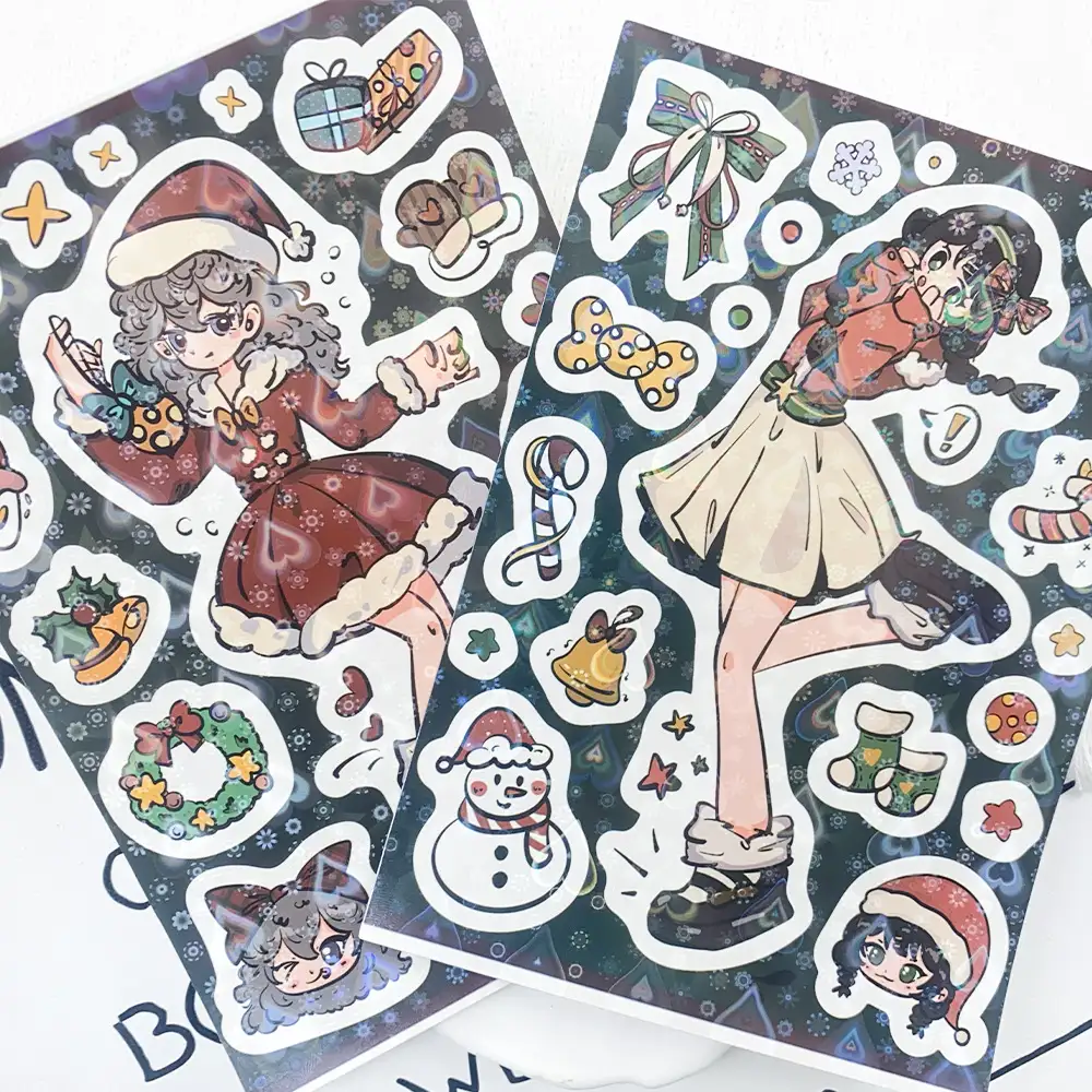 2-Pack Cartoon Christmas Girl Waterproof Stickers