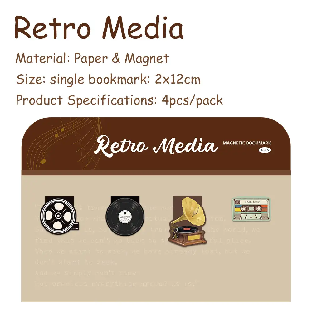 4-Pack Retro Media Magnetic Bookmarks