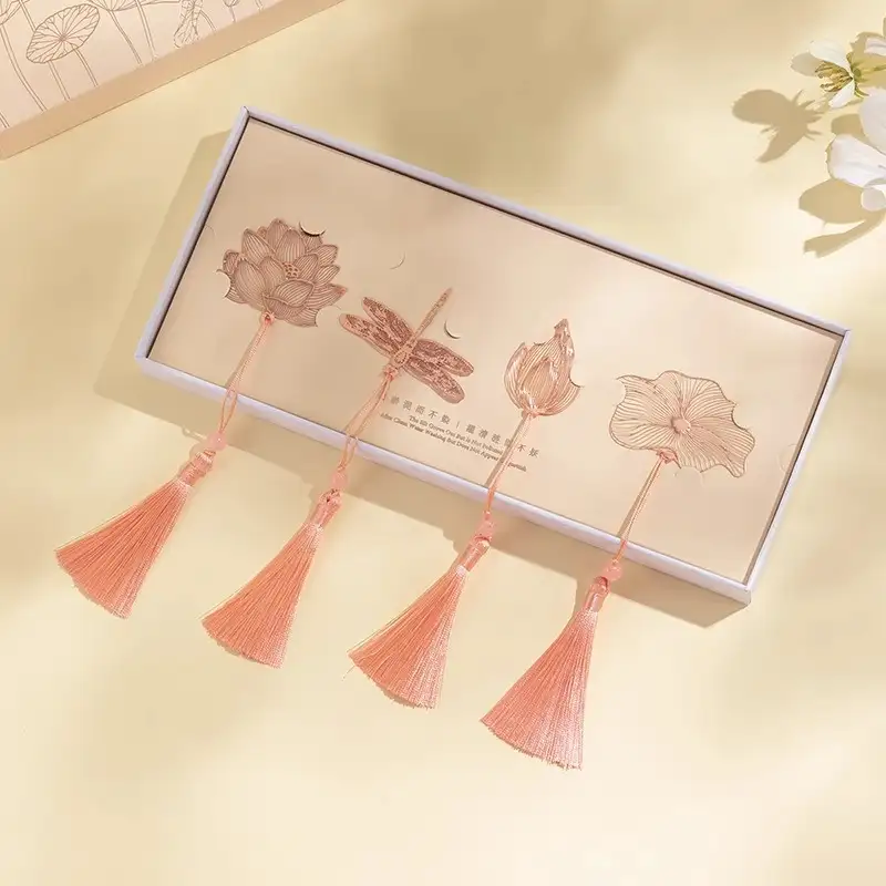 中式蓮花金屬書籤