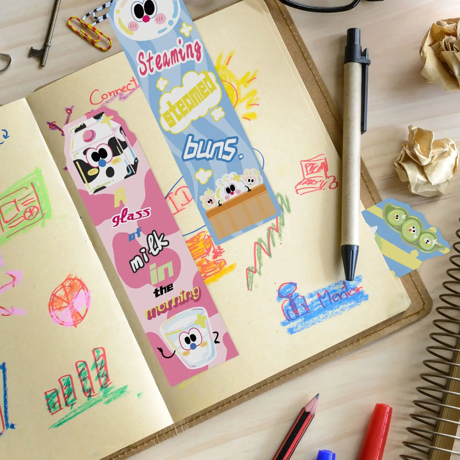30-Piece Cute Food Cartoon Bookmark Set