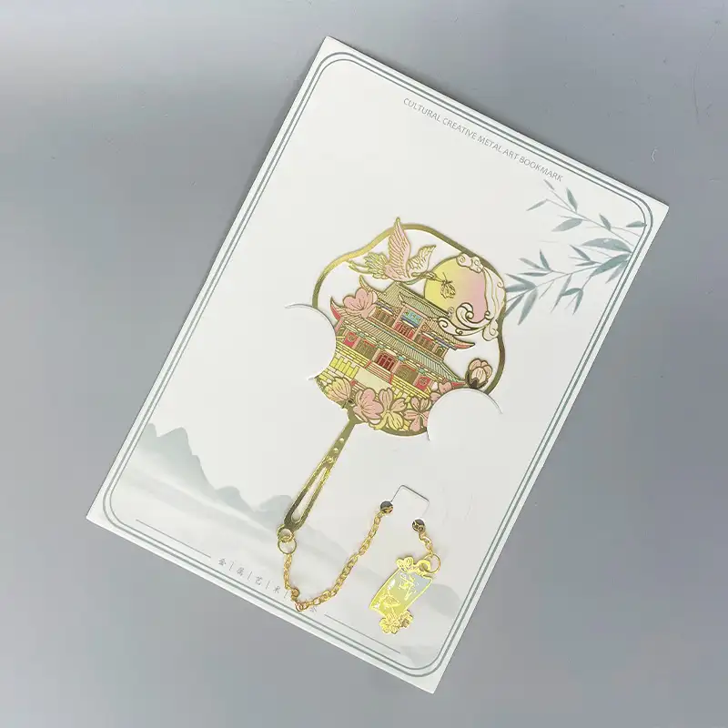 Brass Hollow Bookmark with Yellow Crane Tower Engraving