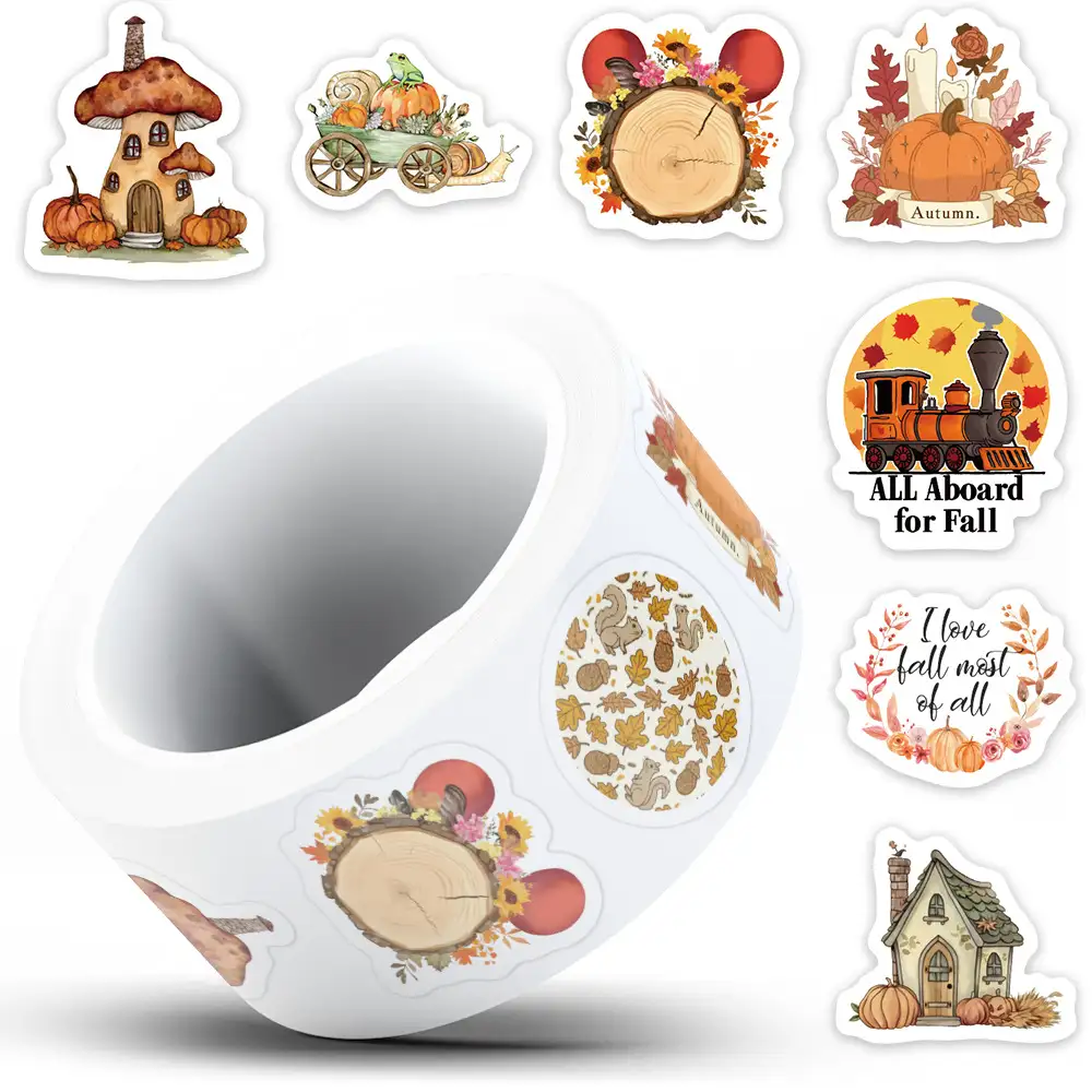 500-Piece Autumn Vintage Sticker Roll