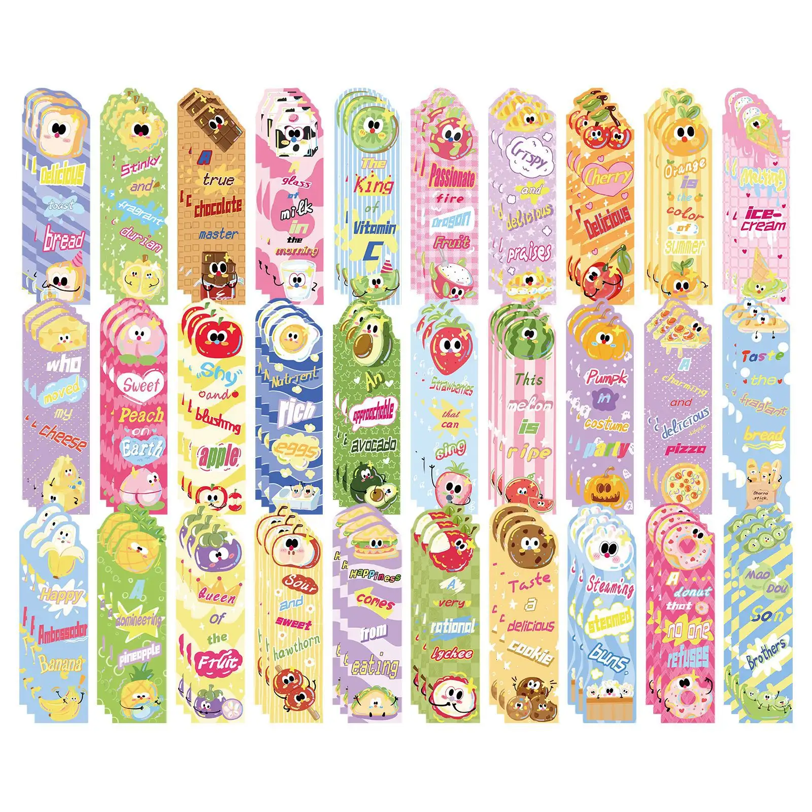 30-Piece Cute Food Cartoon Bookmark Set
