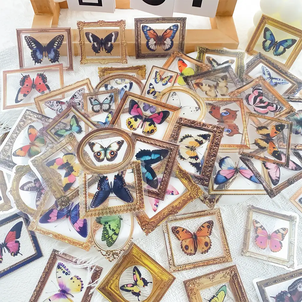 Retro Butterfly Transparent PET Stickers, 50-Piece Set