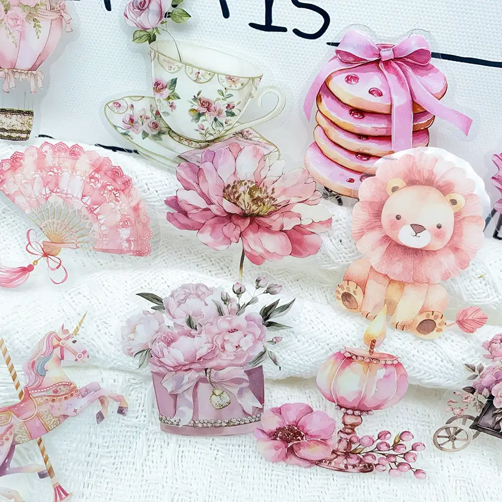 50 Pale Pink Floral Transparent PET Stickers