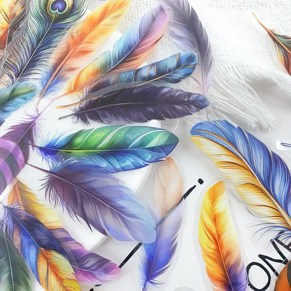 Realistic Feather Transparent PET Stickers, 50 Colors