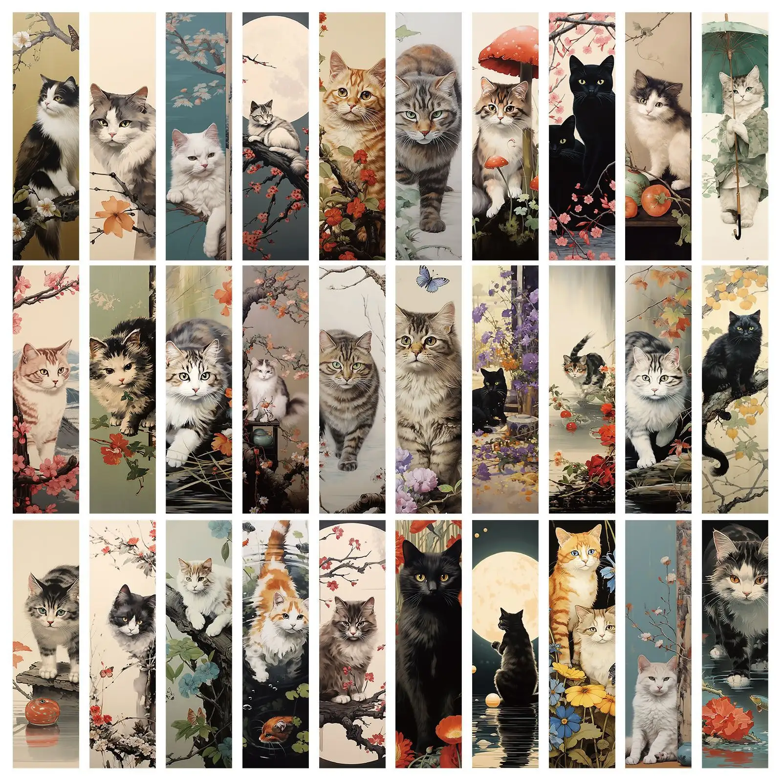 30 Cat Page Clip Bookmarks with Japanese Blessing Messages